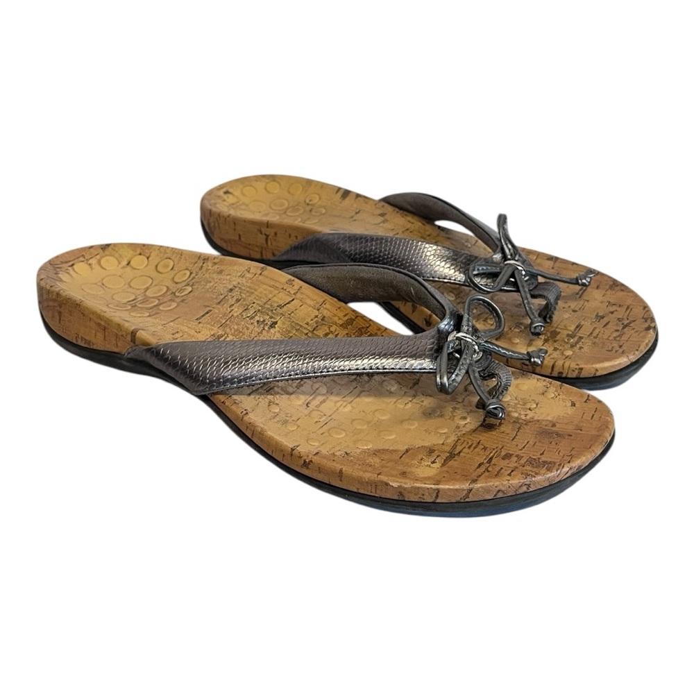 VIONIC | Cassie Pewter Orthotic Thong Flip Flop Sandals w/ Bow Women Size 8